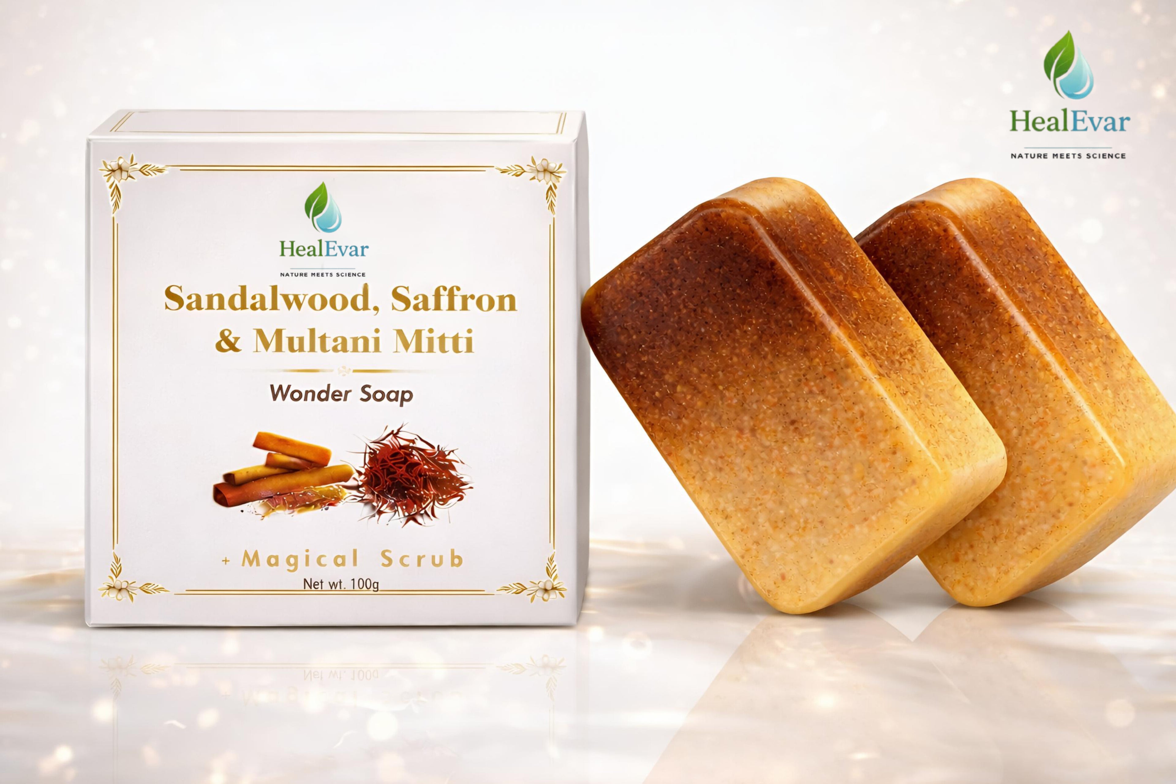 HealEvar Sandalwood Saffron & Multani Mitti Luxury Soap – Pack of 2